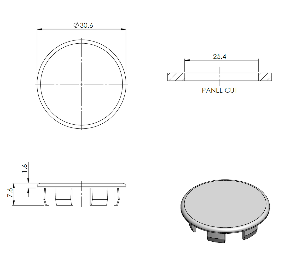 Záslepka pro AL profil, PVC, D25mm