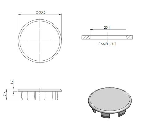 Záslepka pro AL profil, PVC, D25mm