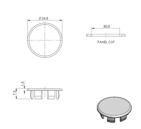 Záslepka pro AL profil, PVC, D20mm
