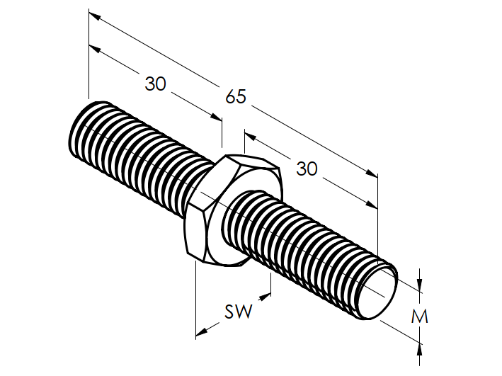 Závitová tyč - pravý/levý závit M6 - nerezová ocel AISI316