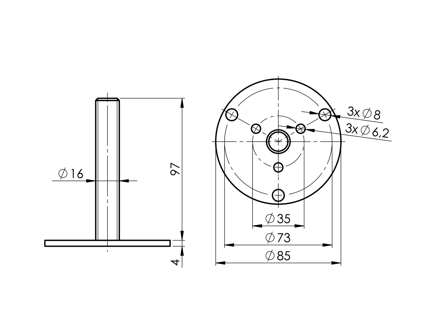 Kotvení vrchní - dřevěný sloupek
