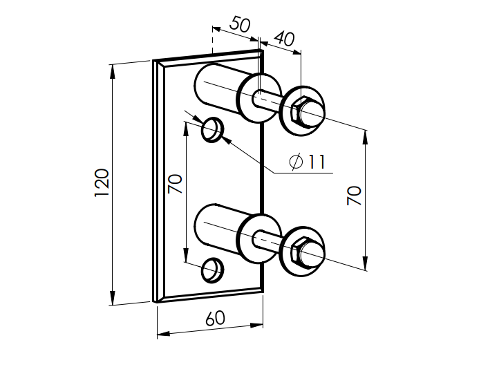 Kotvení boční obdélníkové JP AISI304, 120x60x51/40