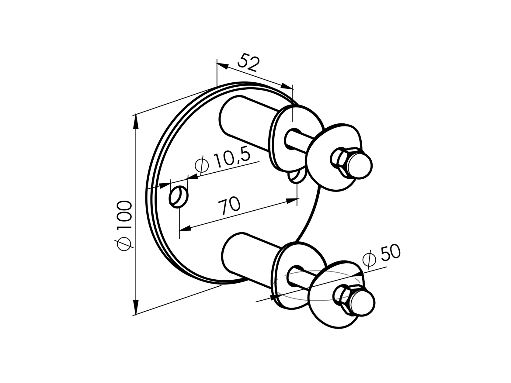 Kotvení sloupku-boční montážní AISI304, D100/d42,4
