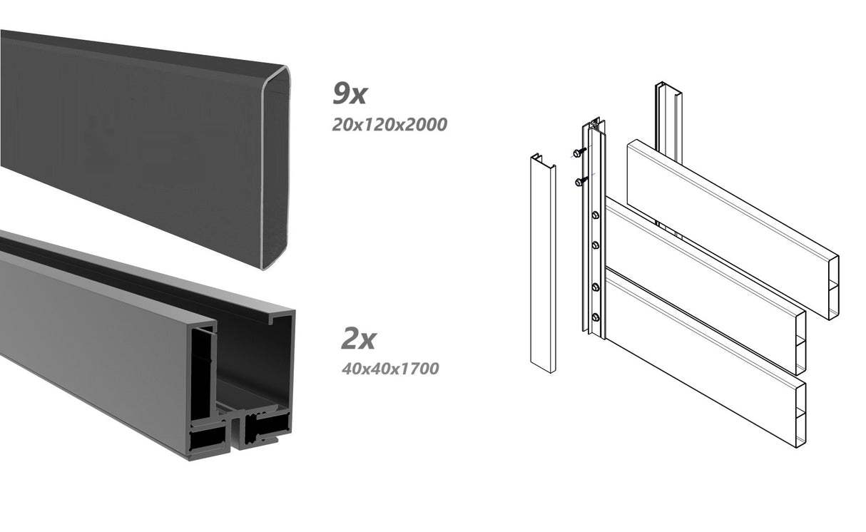 Hliníkový plot s latí 20x120, 1,7x2m
