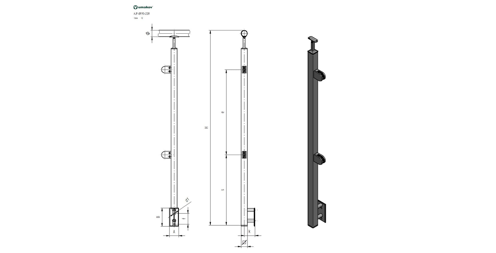 Sloupek z nerezu, BK-rovné AISI304, 40x40x2/2xmode