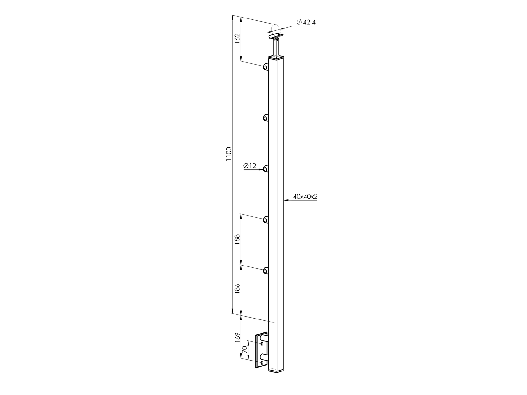 Sloupek nerezový, BK-schodište AISI304, 40x40x2/5x