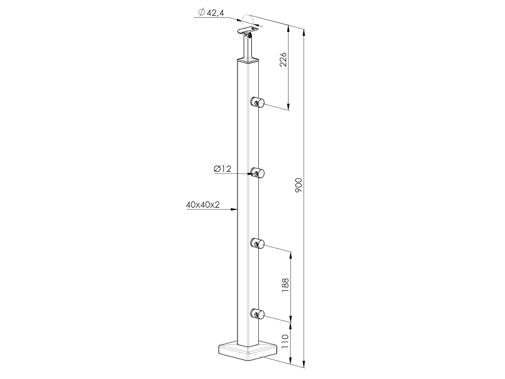 Sloupek antikorový, VK-rovné