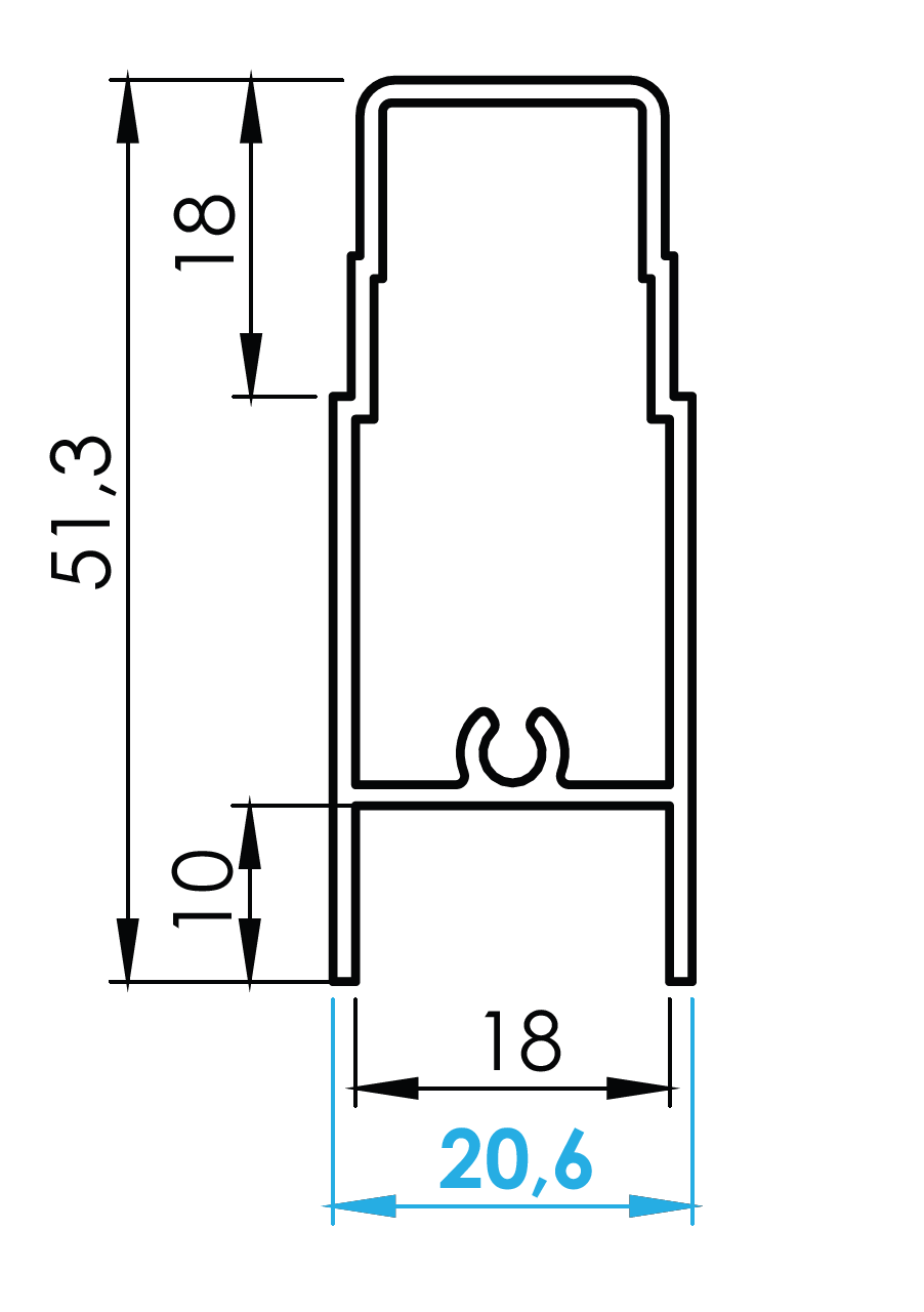 Hliníkový profil horní pro skleněnou výplň