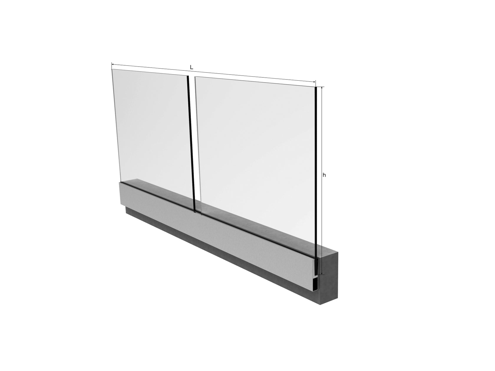 Celoskleněné zábradlí v AL profilu, 2500x1000mm