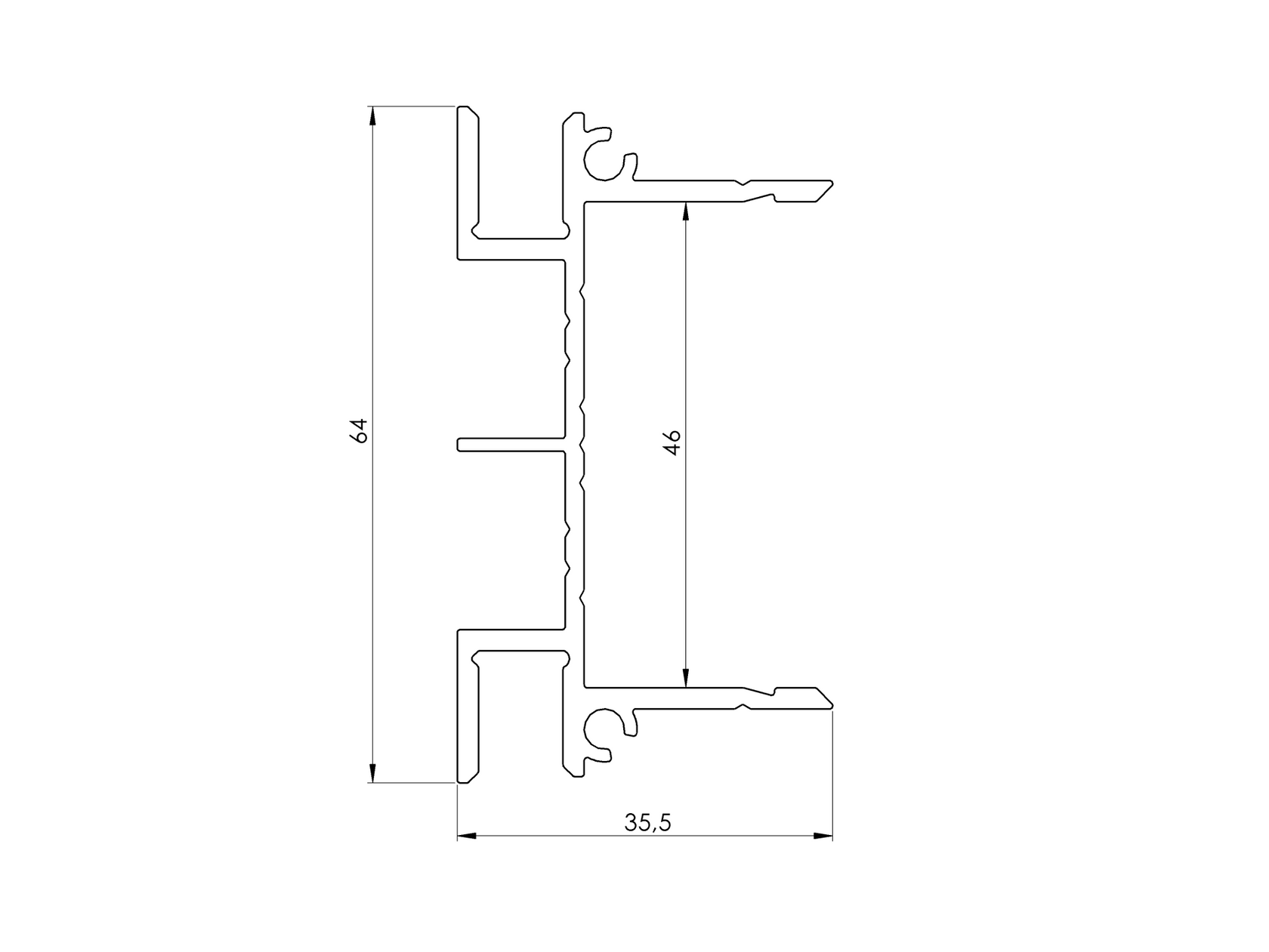 Hliníkový adaptér 64x38-1500mm pro žaluzie do 46mm R7016