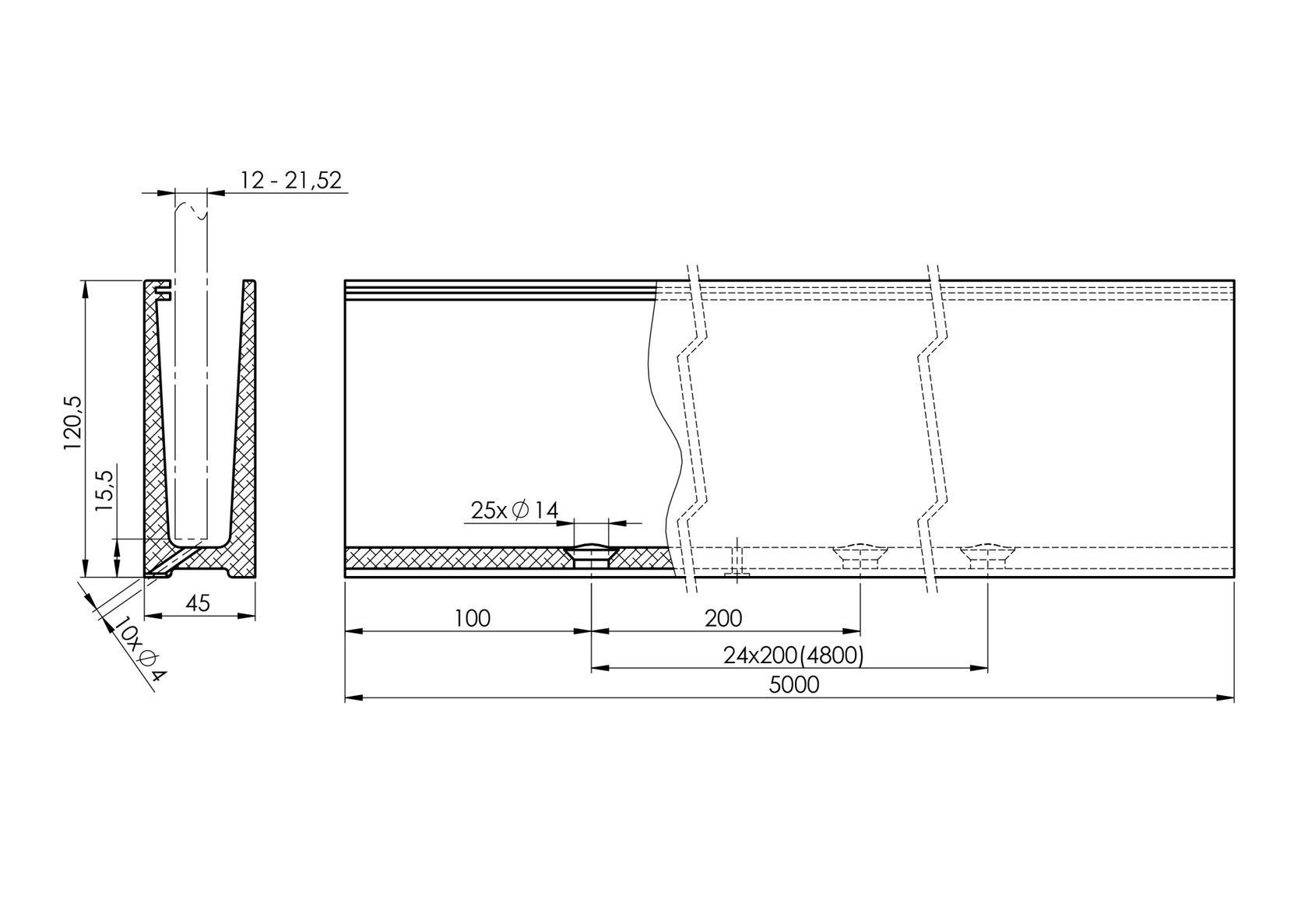 Hliníkový kotvící profil - vrchní kotvení
