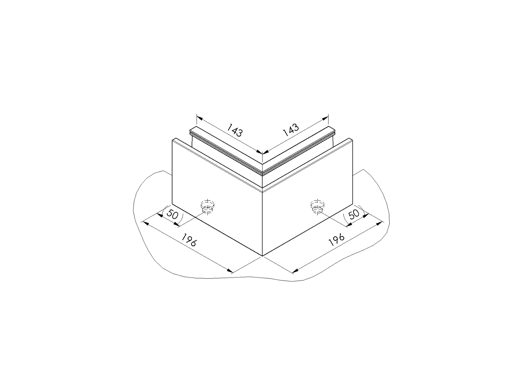Kotvění vrchní - sklo hliník AL/ELOX/Satin L195mm,