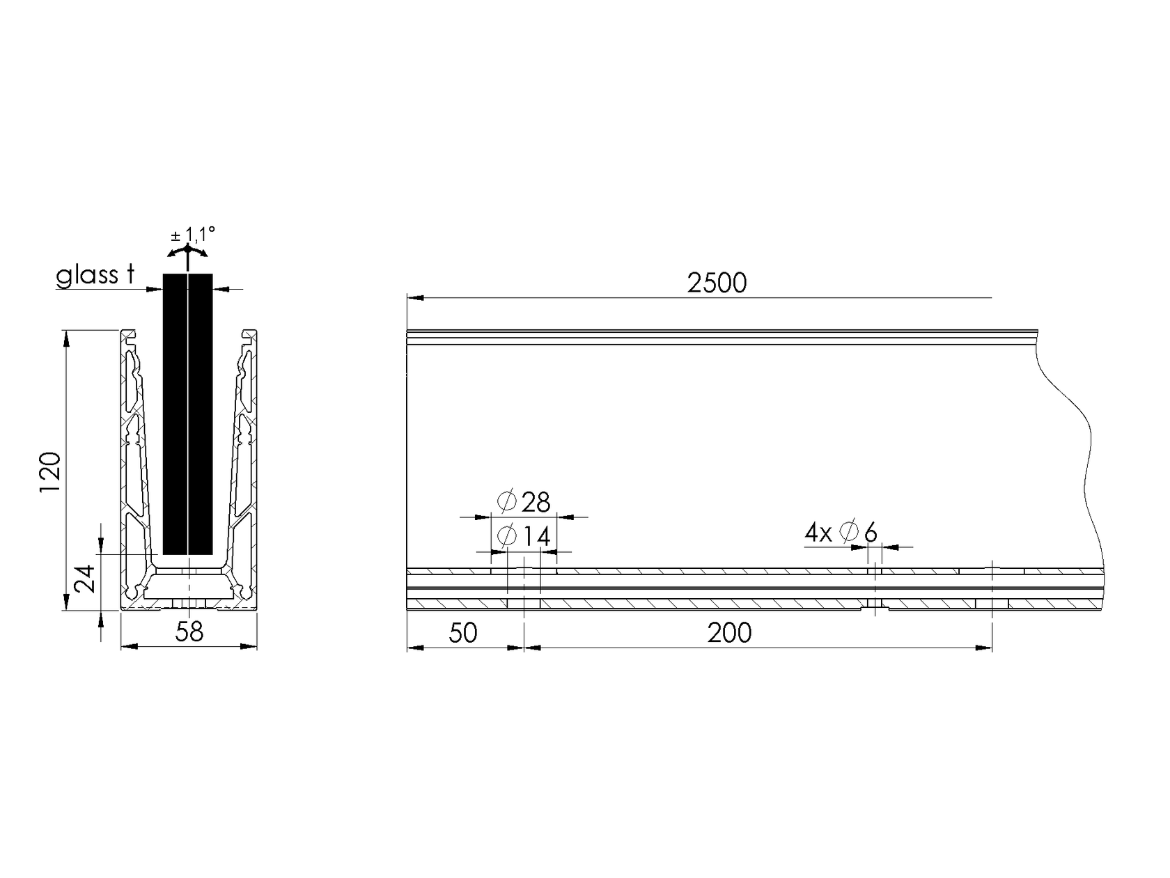 Al kotvící profil - kotvění vrchní