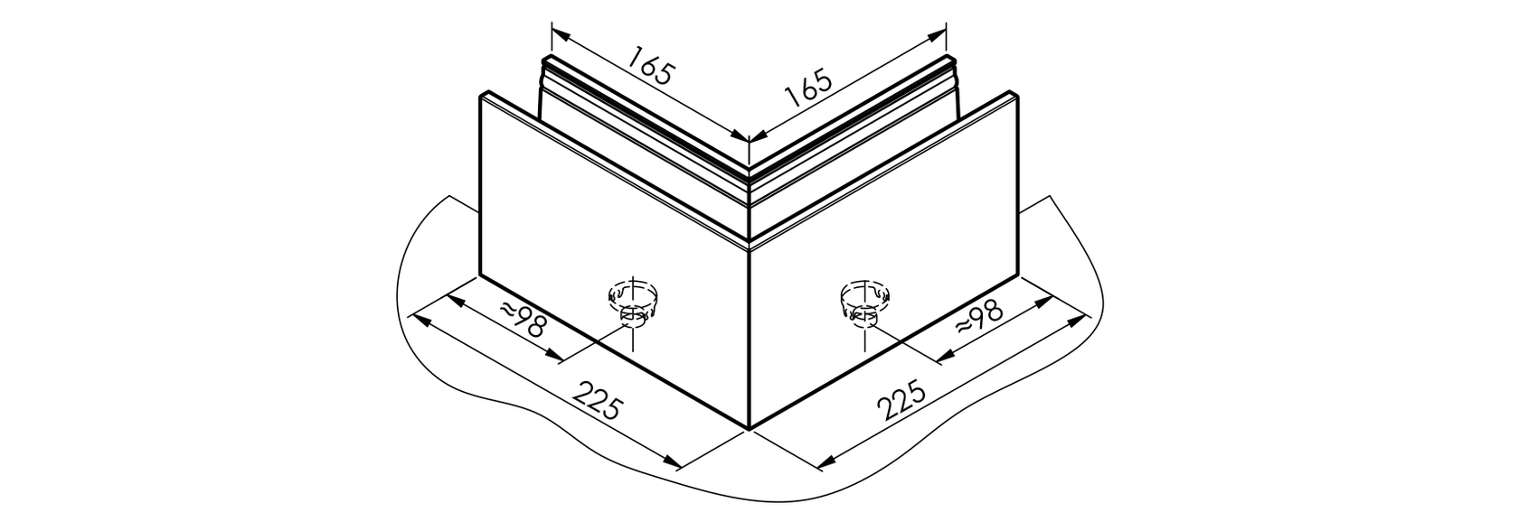 Kotvění vrchní - sklo hliník AL/ELOX/Satin L195mm,