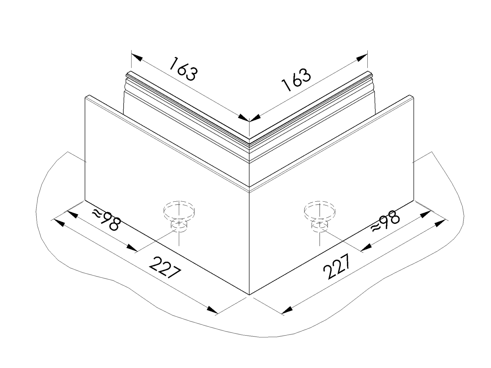Kotvění vrchní - sklo hliník AL/ELOX/Satin L195mm,