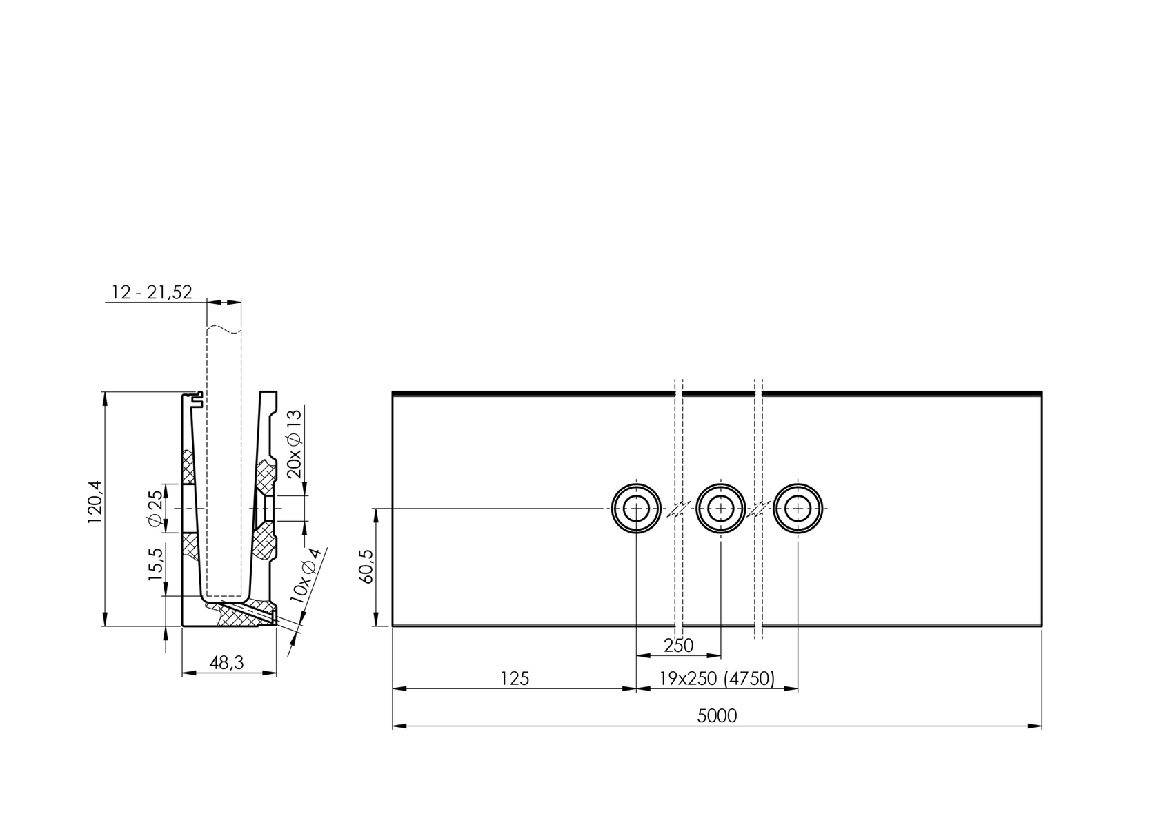 Hliníkový kotvící profil - boční kotvení