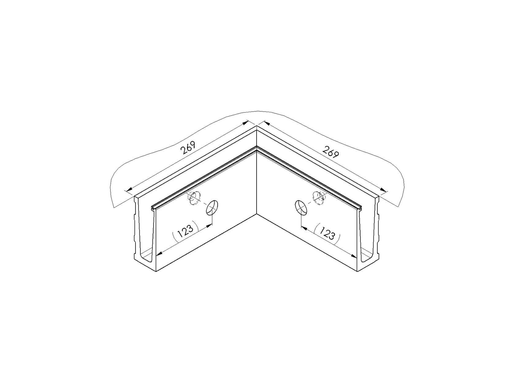 Kotvení boční - sklo AL/ELOX/Satin, L245, 90° in