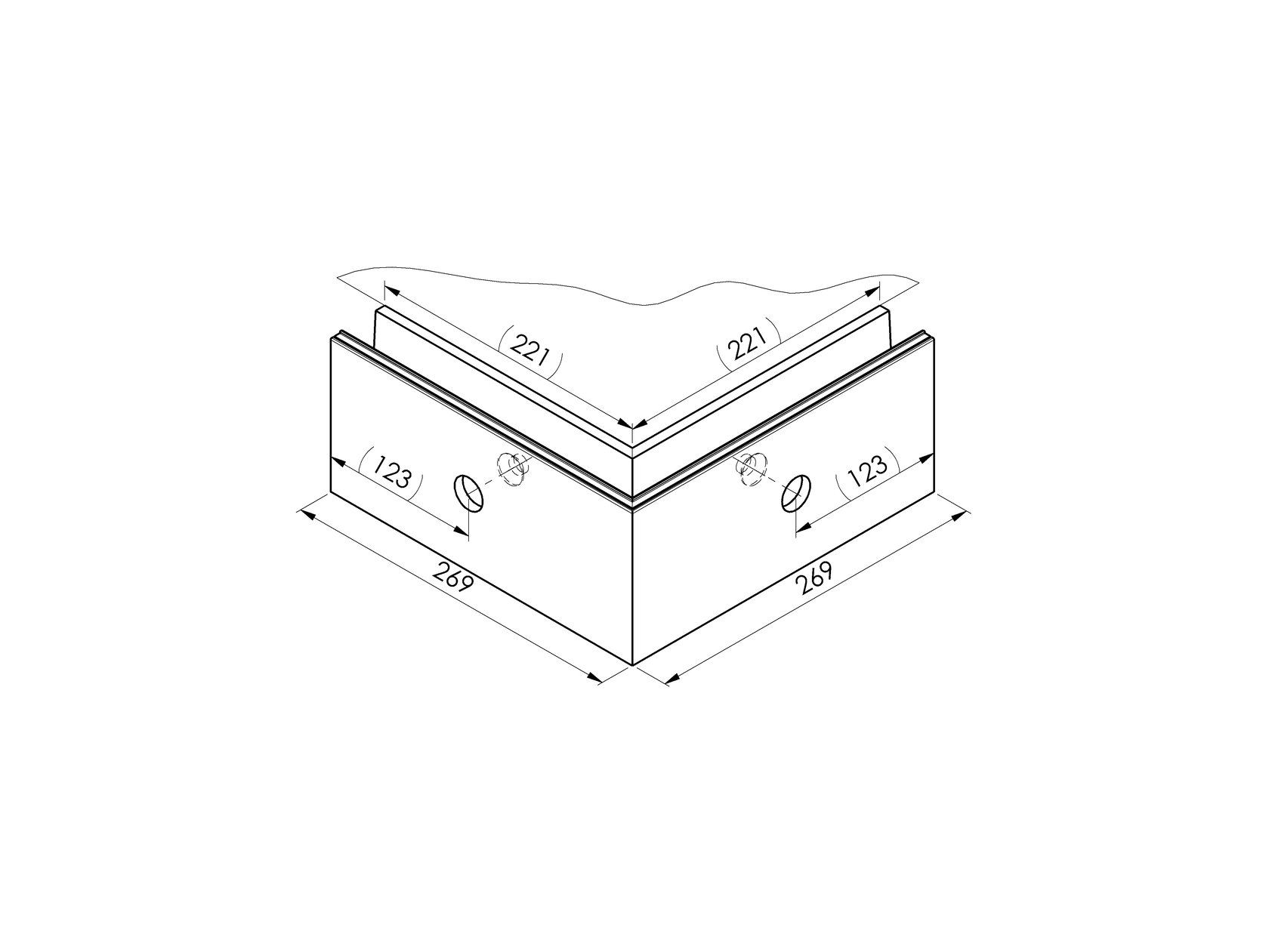 Kotvení boční - sklo AL/ELOX/Satin, L245, 90° OUT