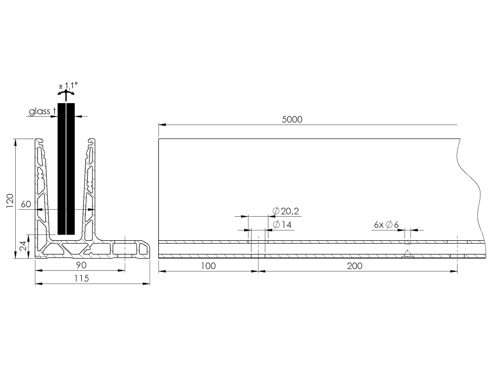 Al kotvící profil - kotvění vrchní