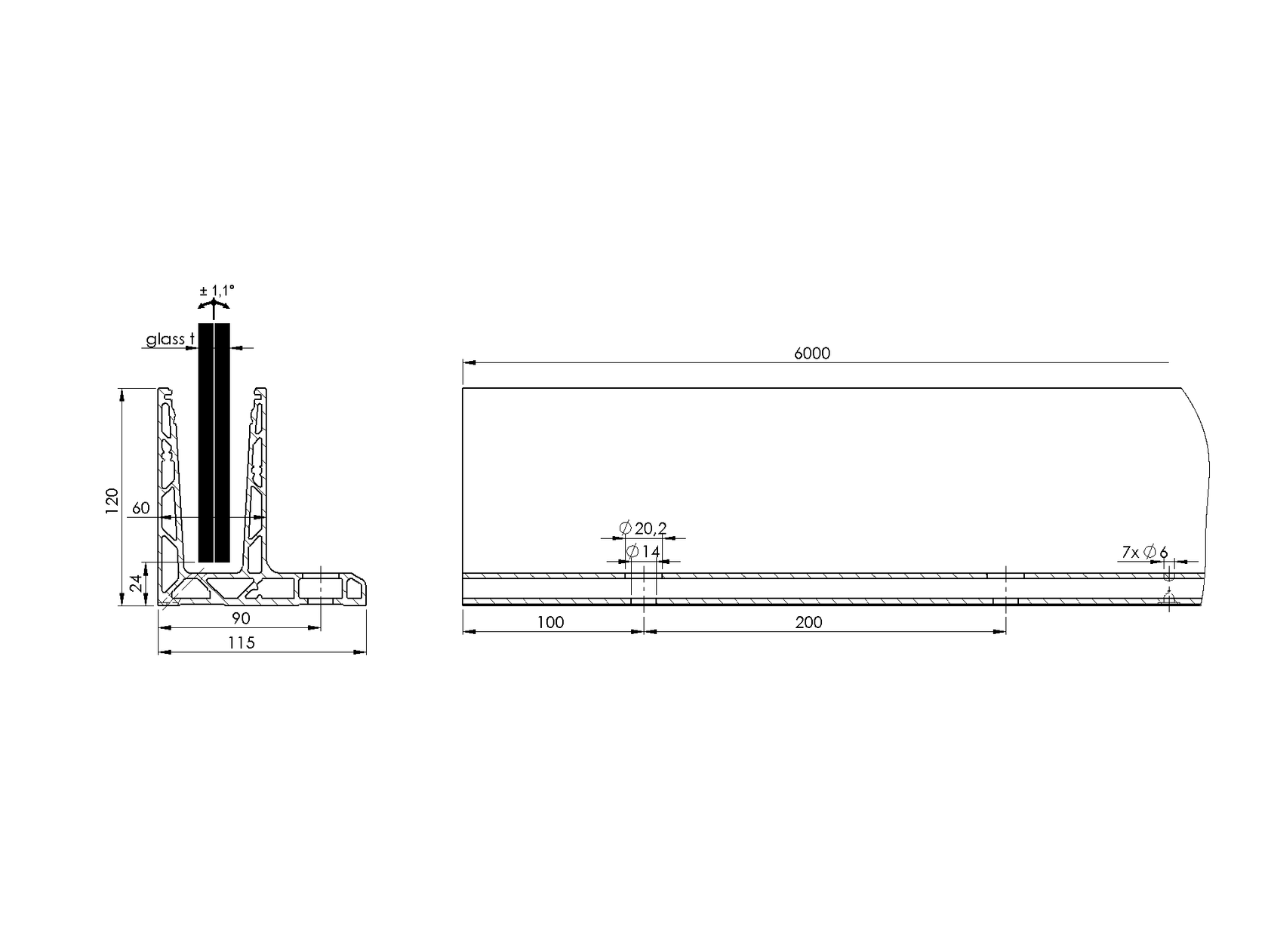 Al kotvící profil - kotvění vrchní