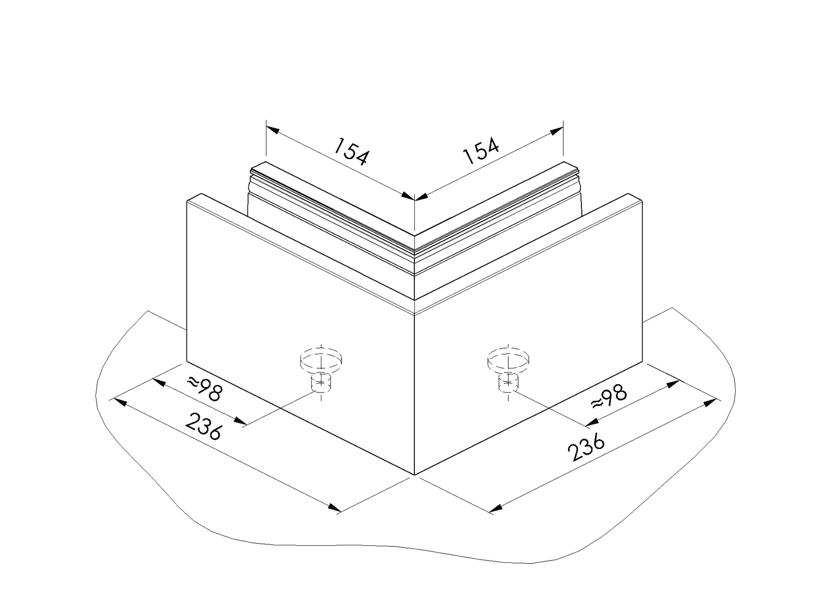 Kotvění vrchní - sklo hliník AL/ELOX/Satin L195mm,