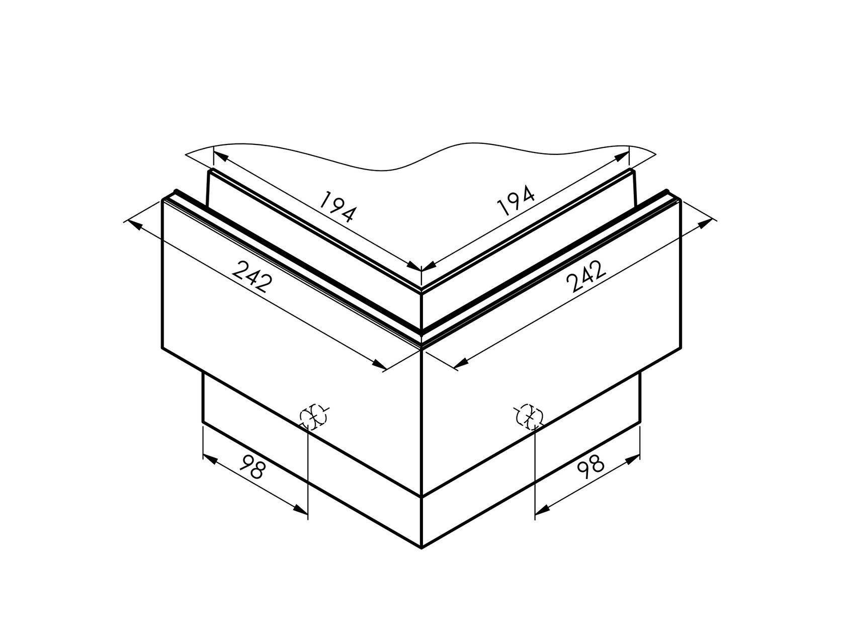 Kotvení boční - sklo AL/ELOX, 90° out