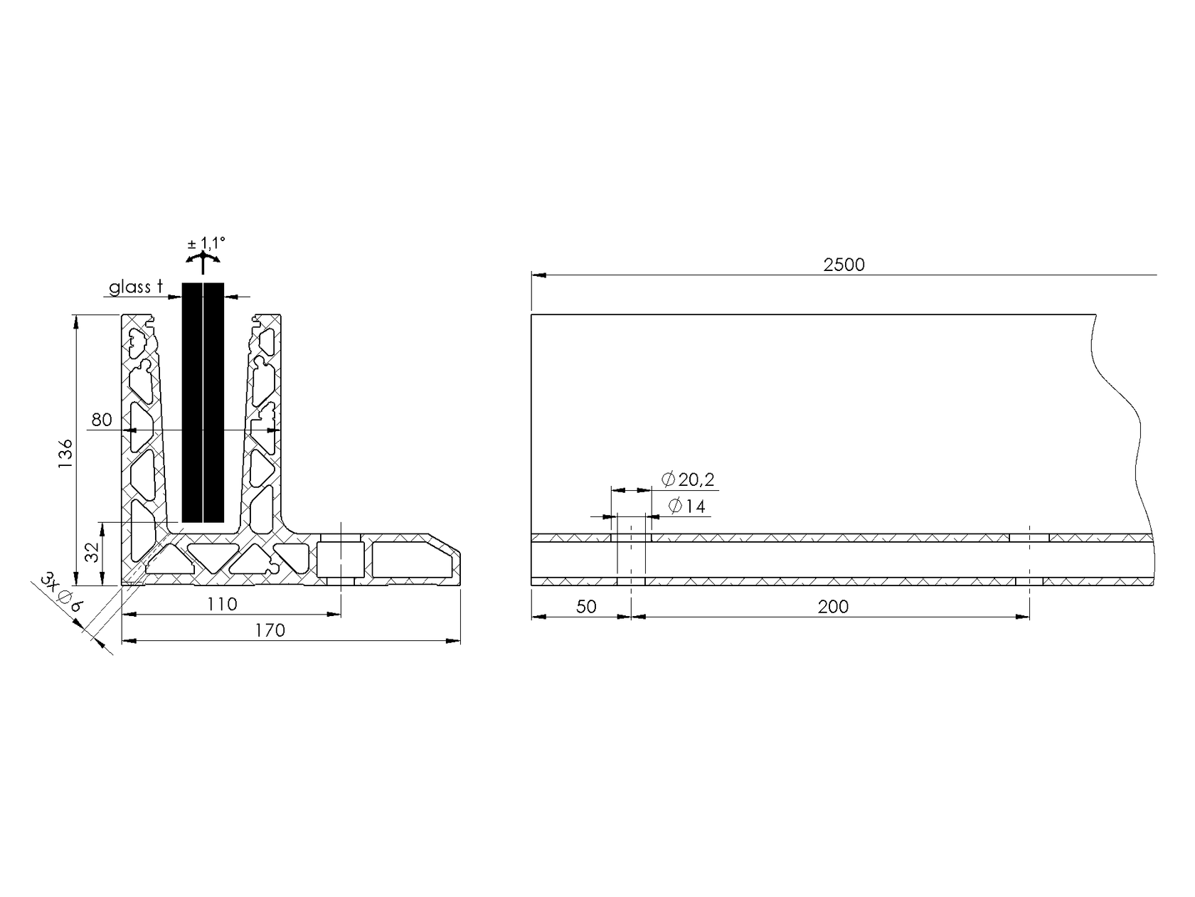 Al kotvící profil - kotvění vrchní