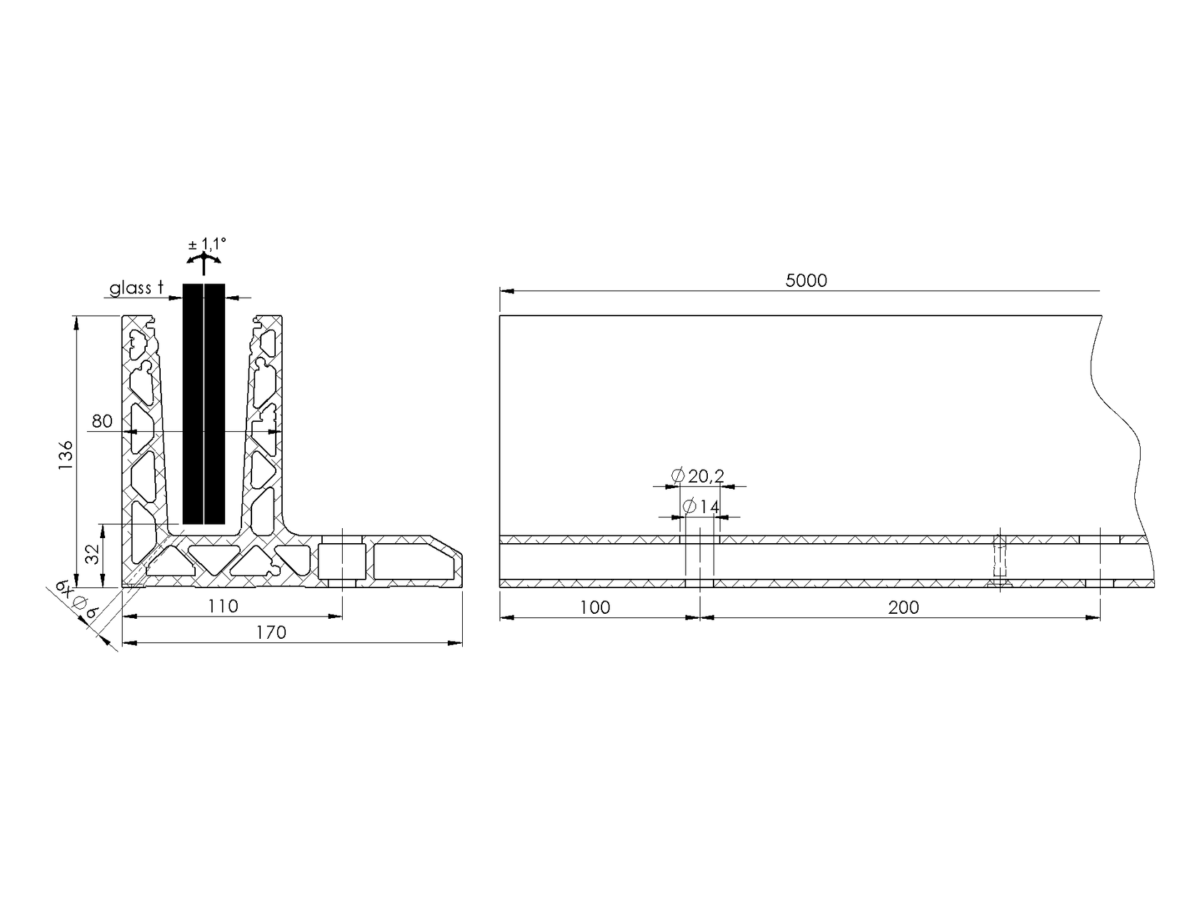 Al kotvící profil - kotvění vrchní