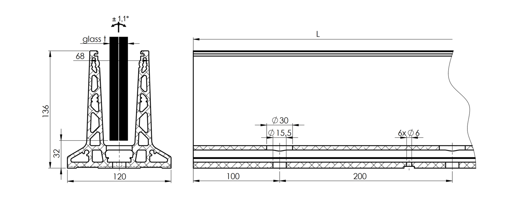 Al kotvící profil - kotvění vrchní