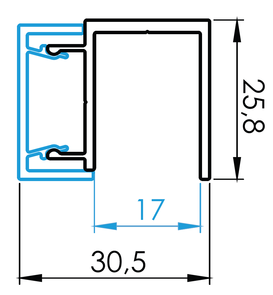 Sloupkový adaptér k 16mm výplni - 1700mm