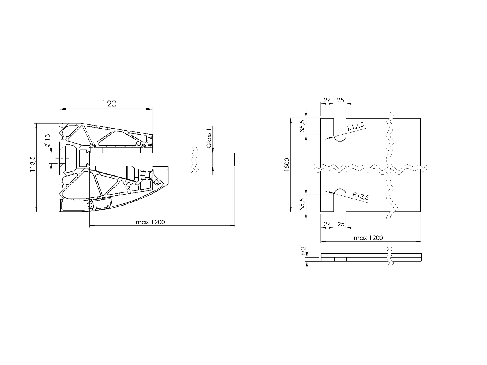 Prosklená stříška hliník profil FIX