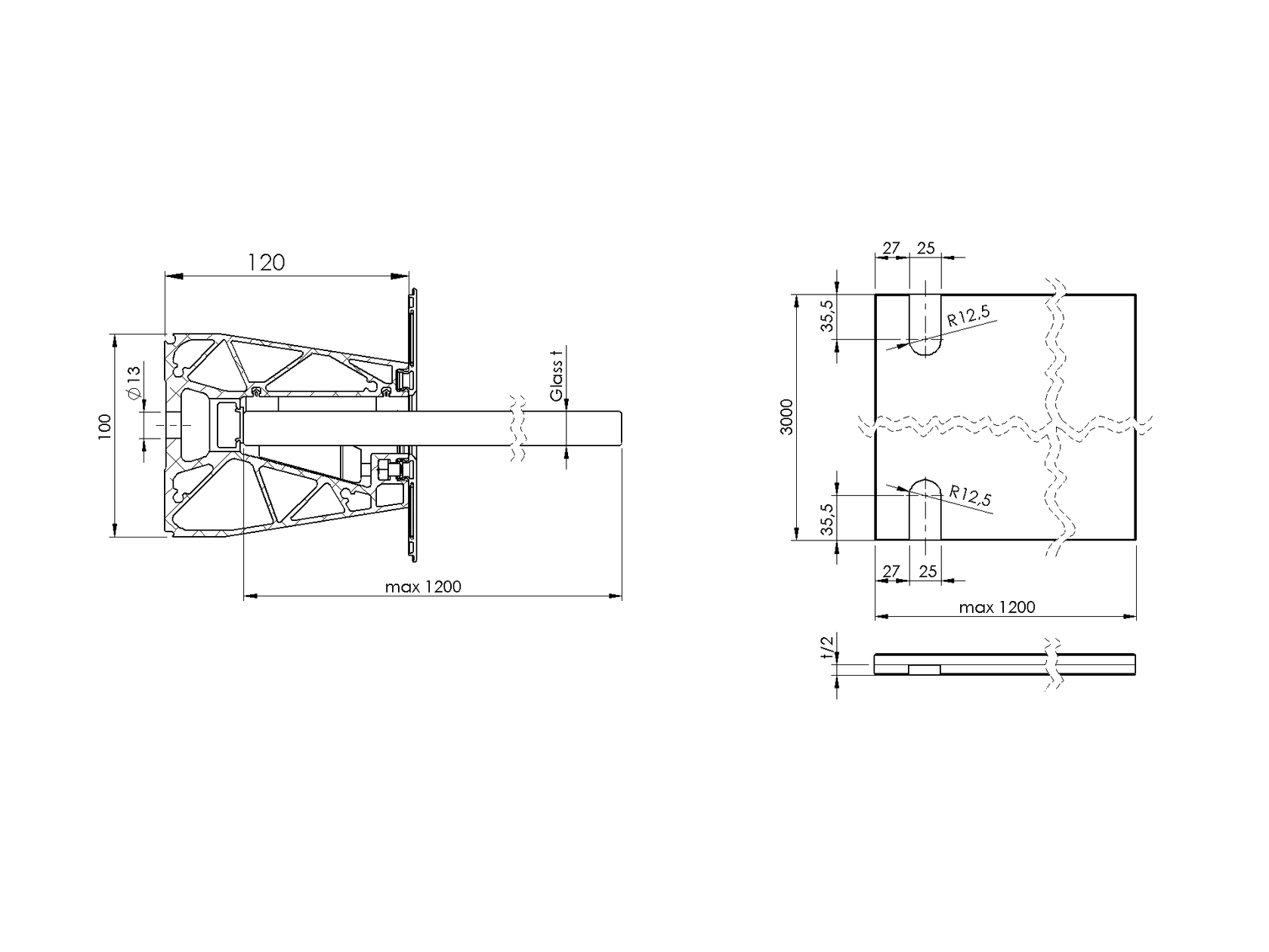 Prosklená stříška hliník profil