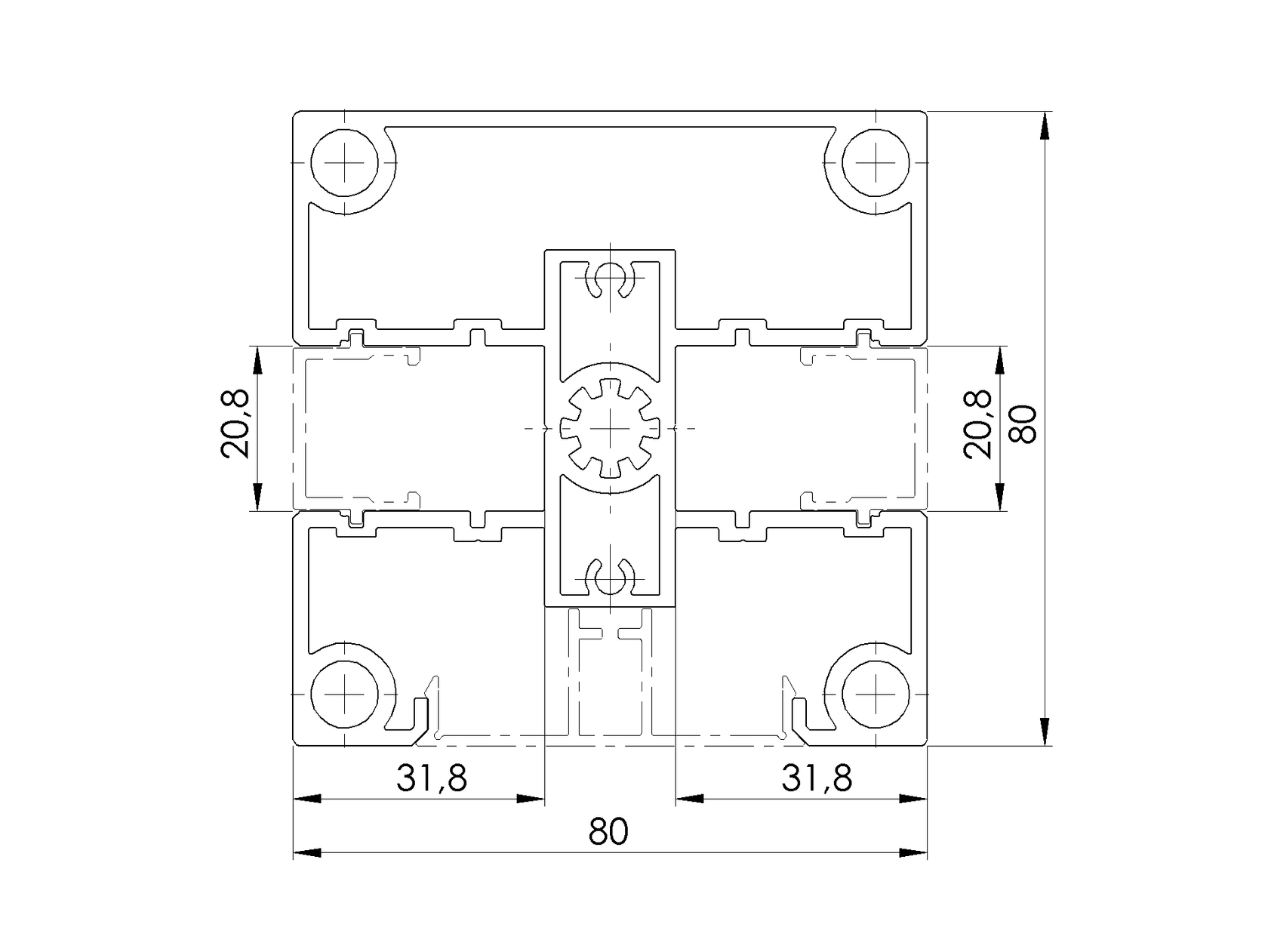 Hliníkový plotový profil/stĺpik 80×80 mm – 2,5 m  Antracit R7016