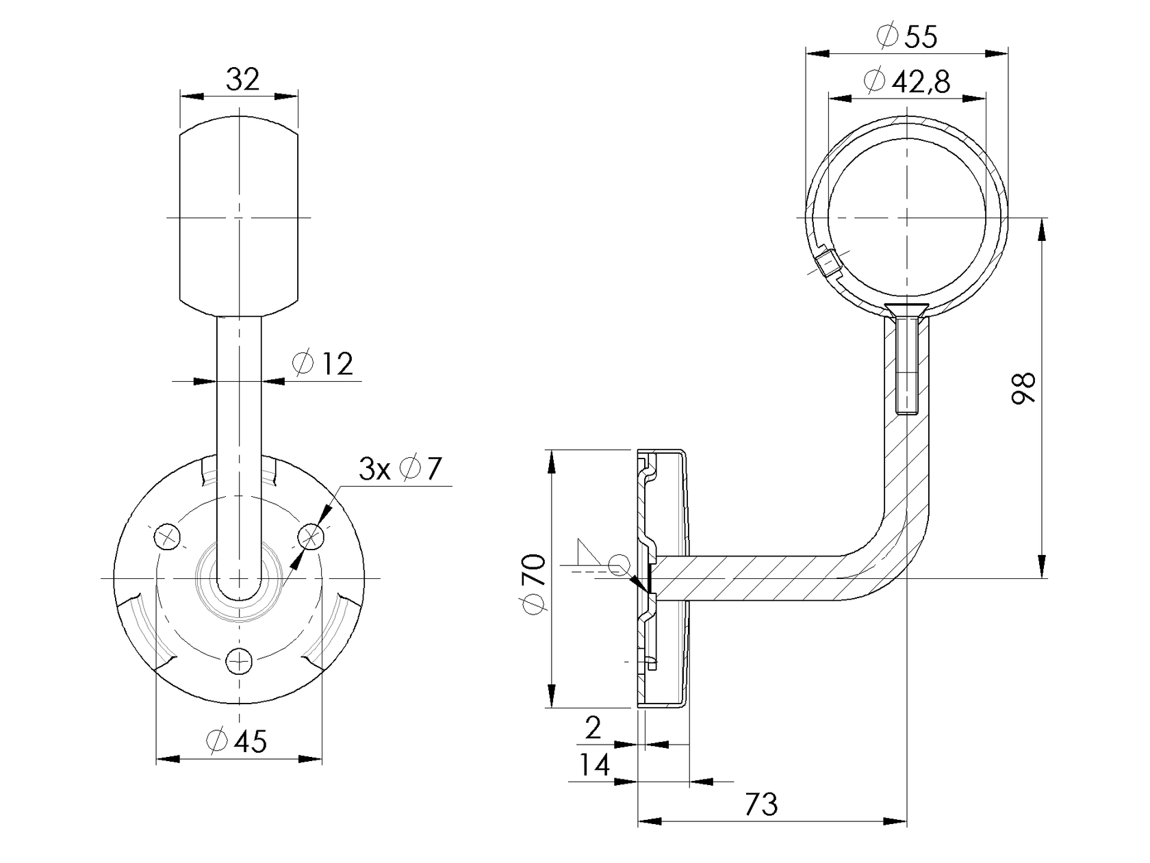 Držák madla na stěnu