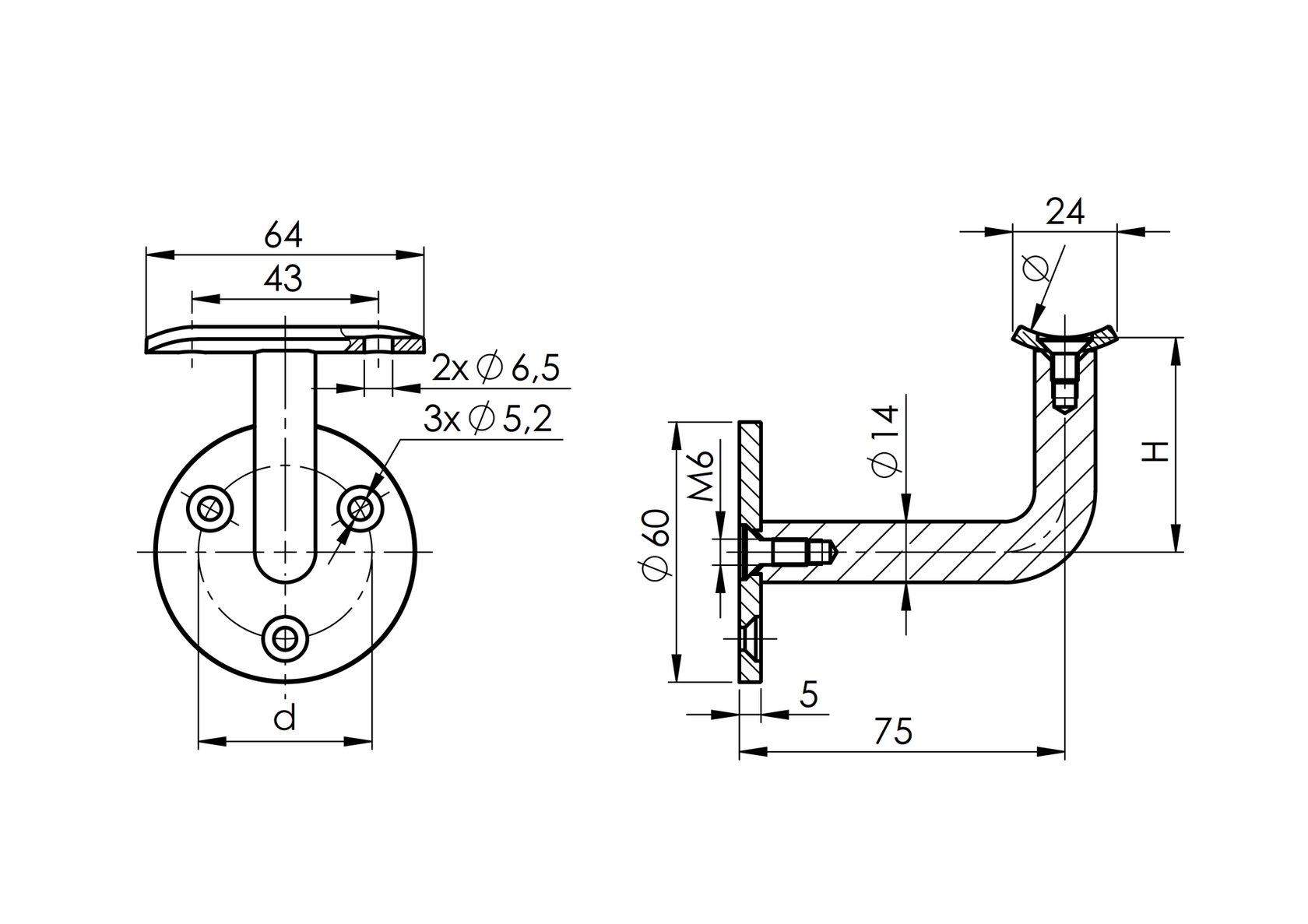Držák madla na stěnu-příruba, zábradlí