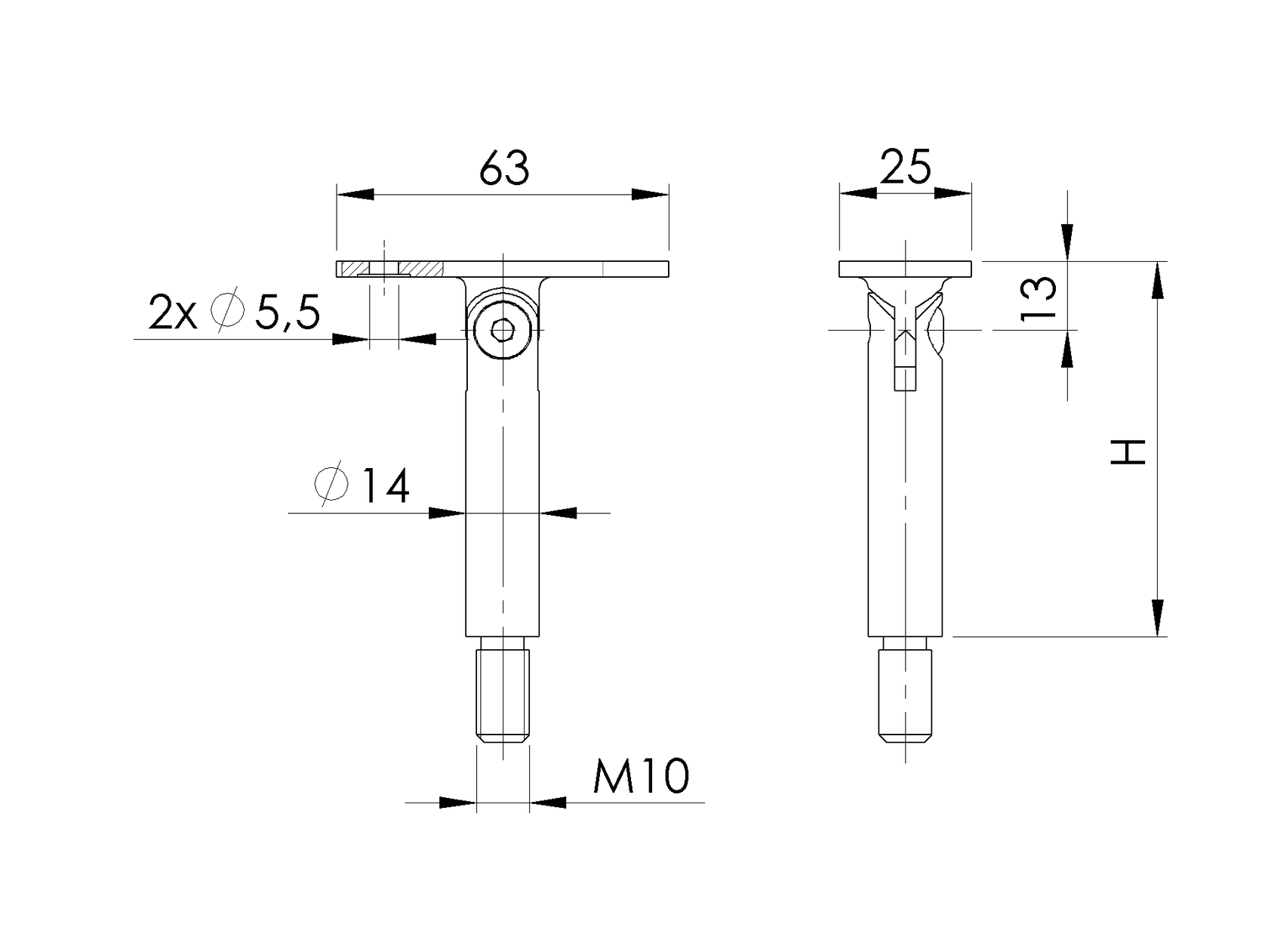 Držák madla - nastavitelný