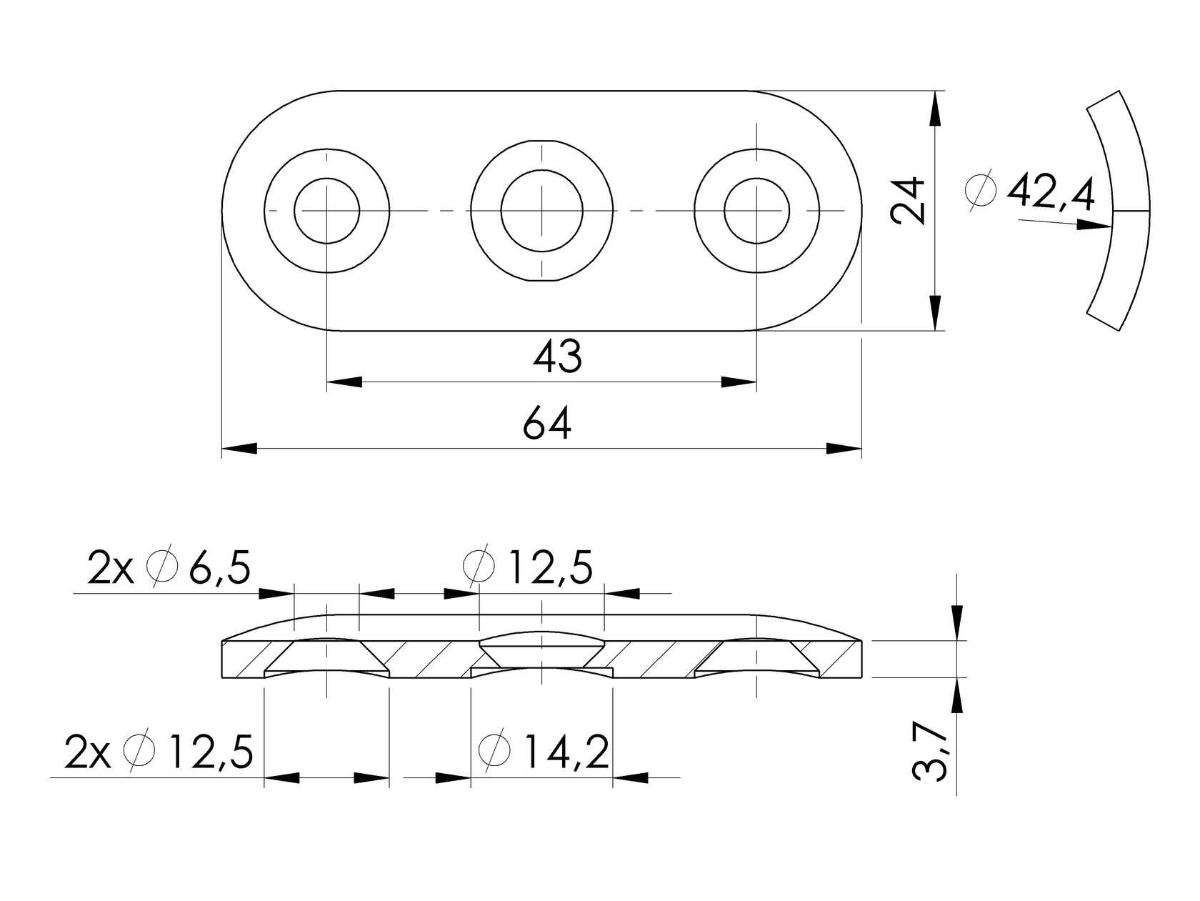 Držák madla, nerezový - vanička