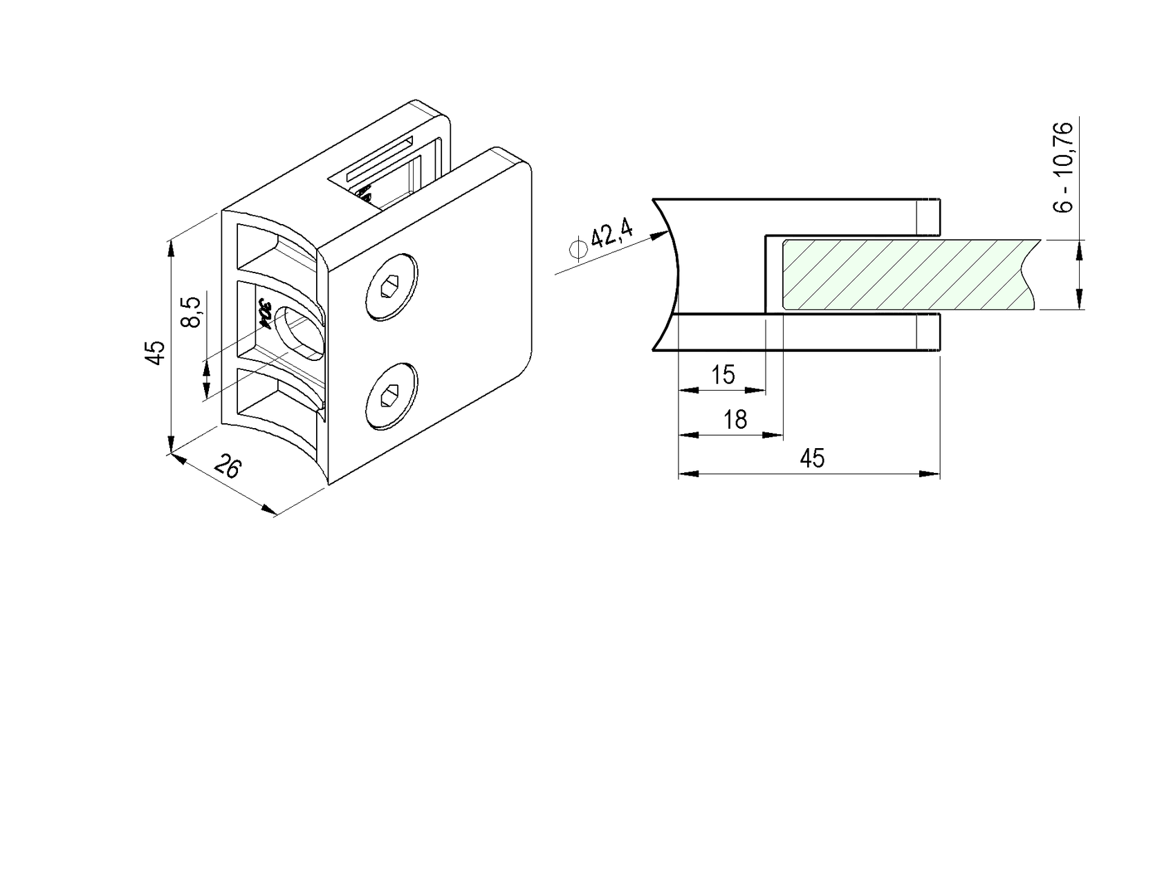 Držák skla, zábradlí