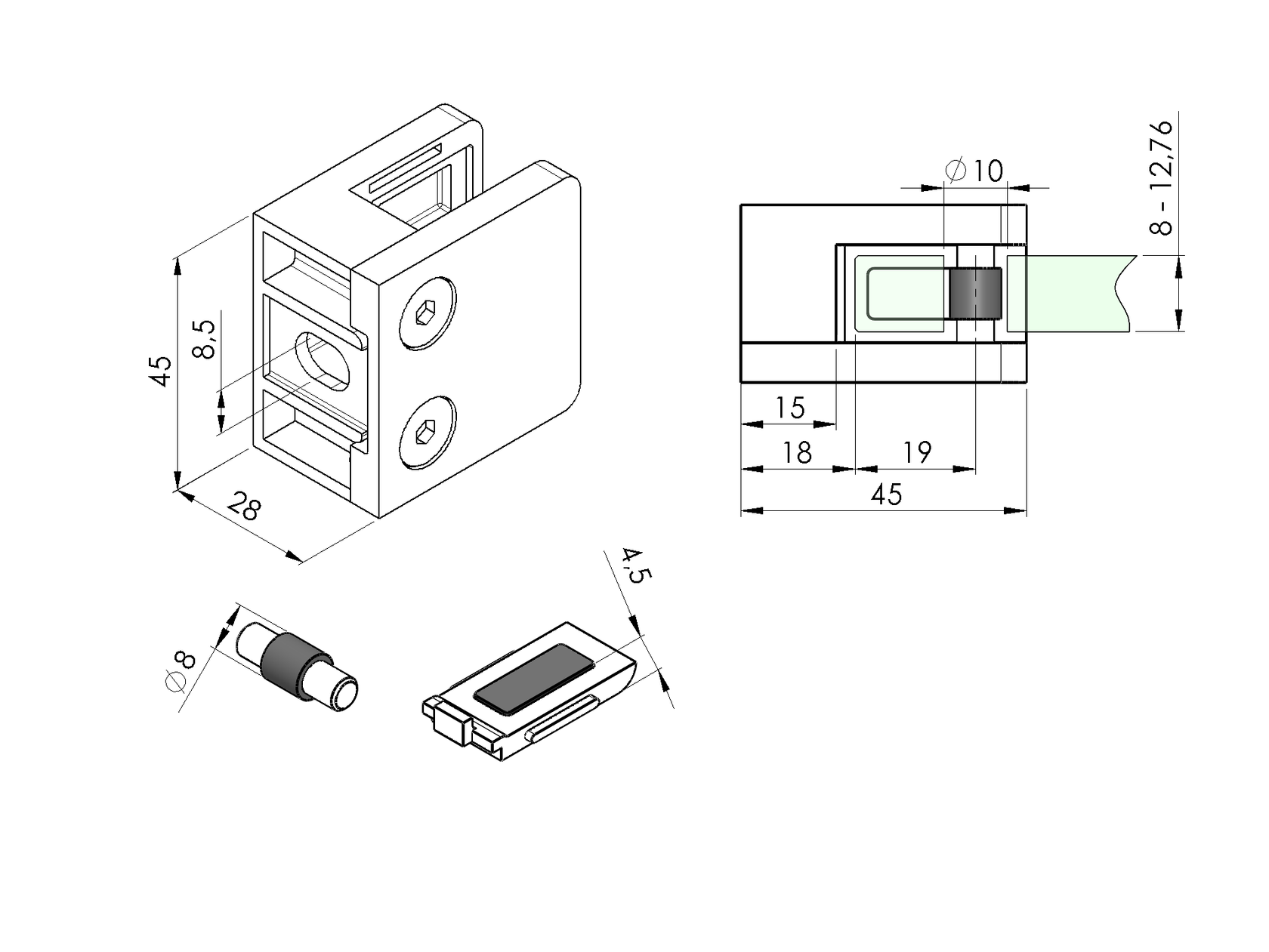Držák skla, zábradlí