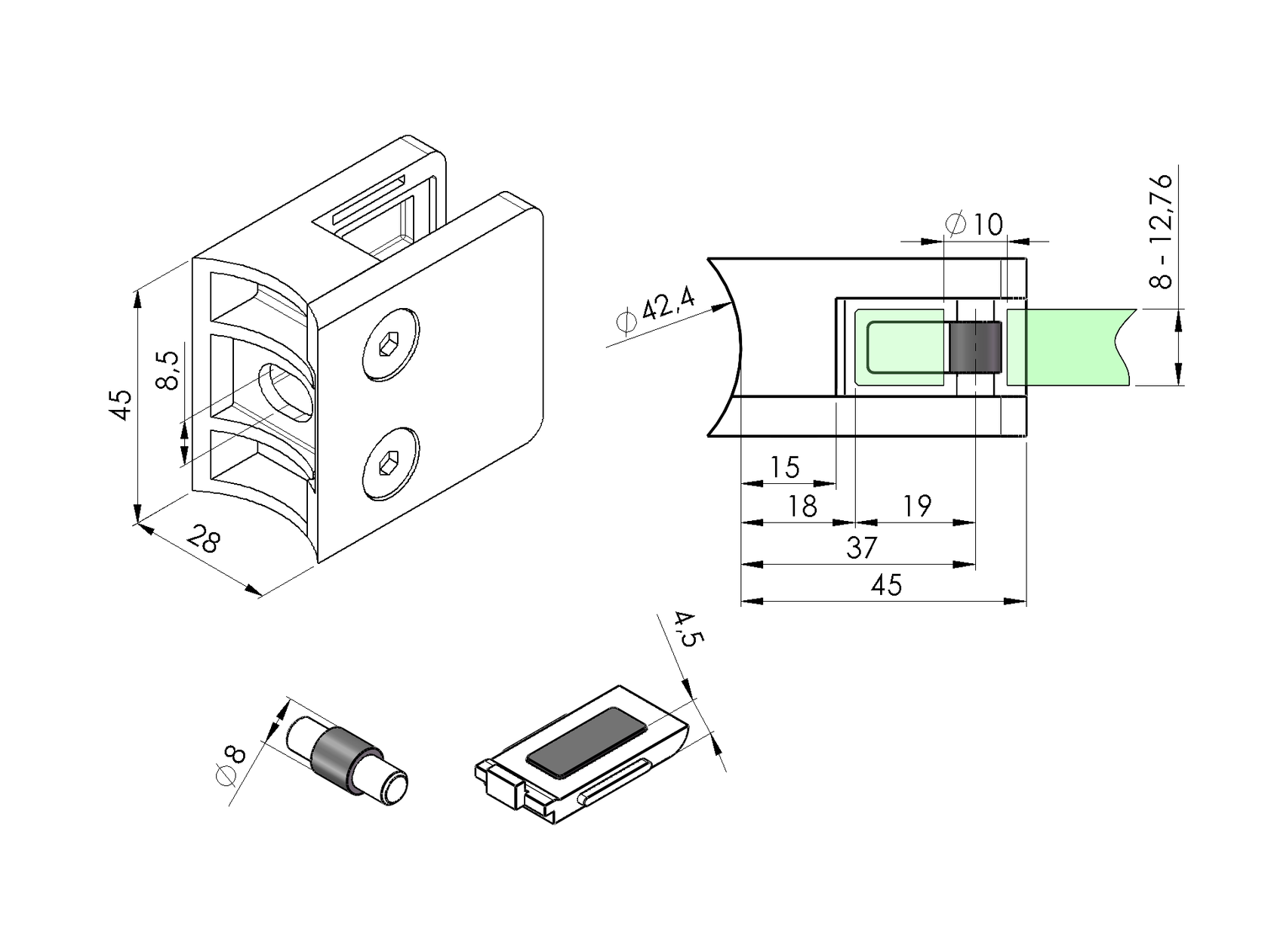 Držák skla, zábradlí
