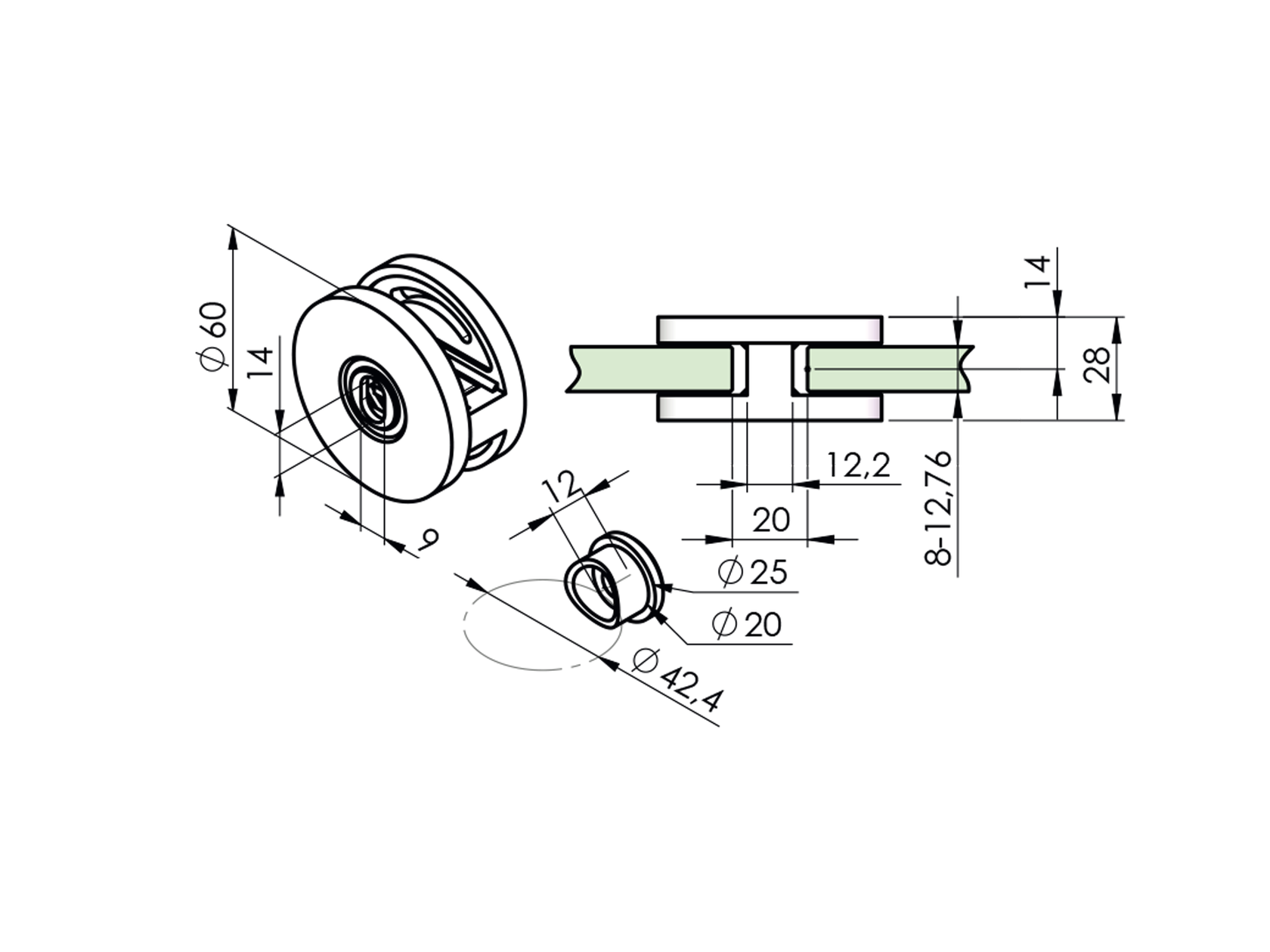 Držák skla, zábradlí