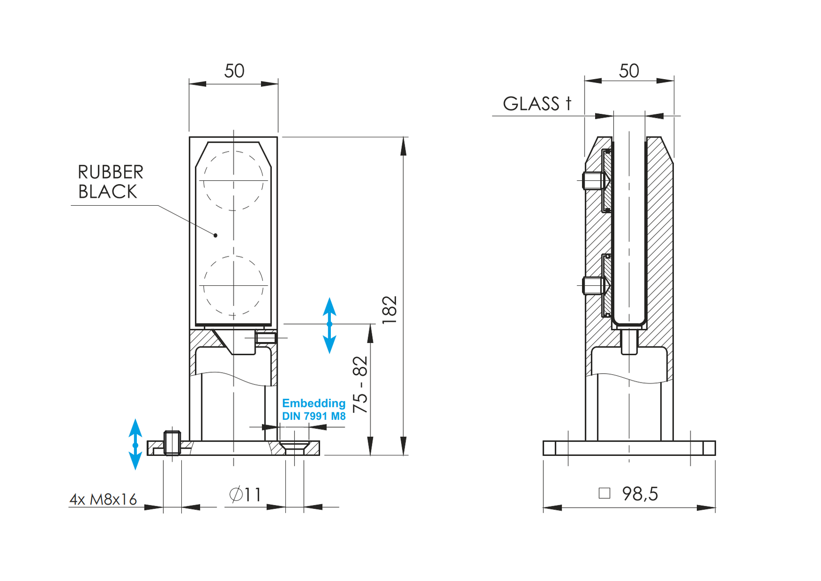 Spigot nastavitelný - Kotvící sloupek pro sklo