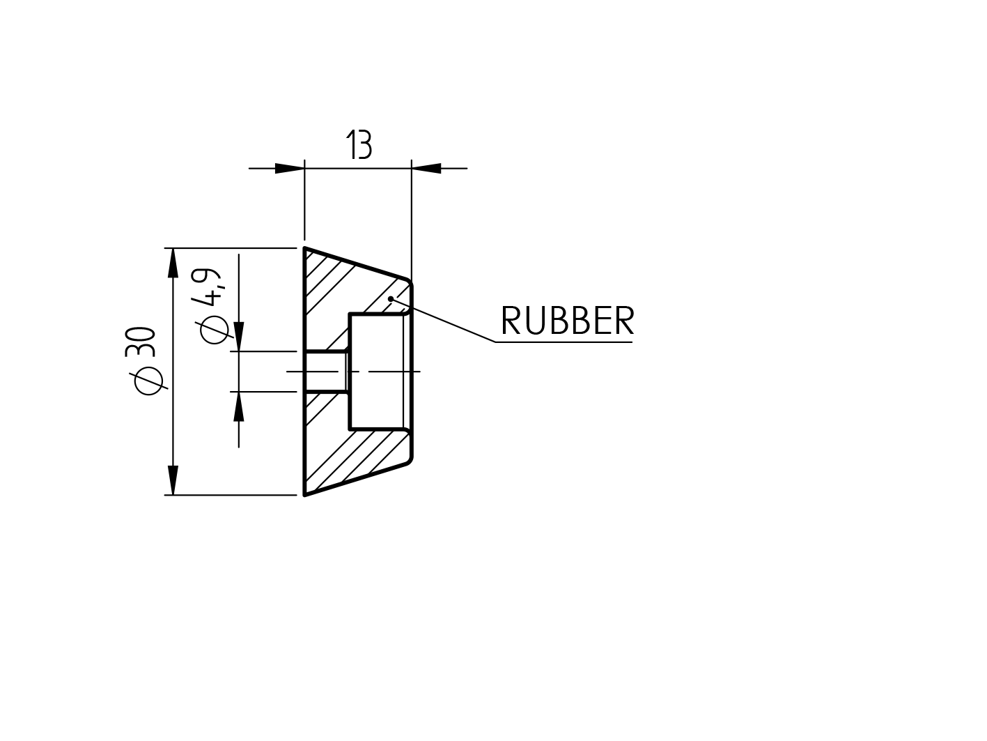 Doraz boční, rubber h13, D30mm