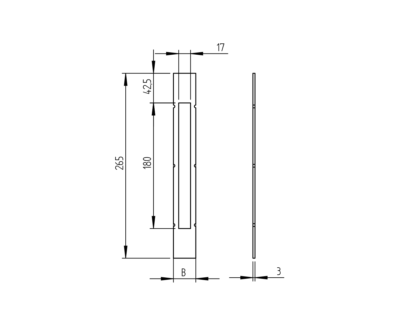 Zámková krabice-lišta (čelo) h 265mm, b 32mm