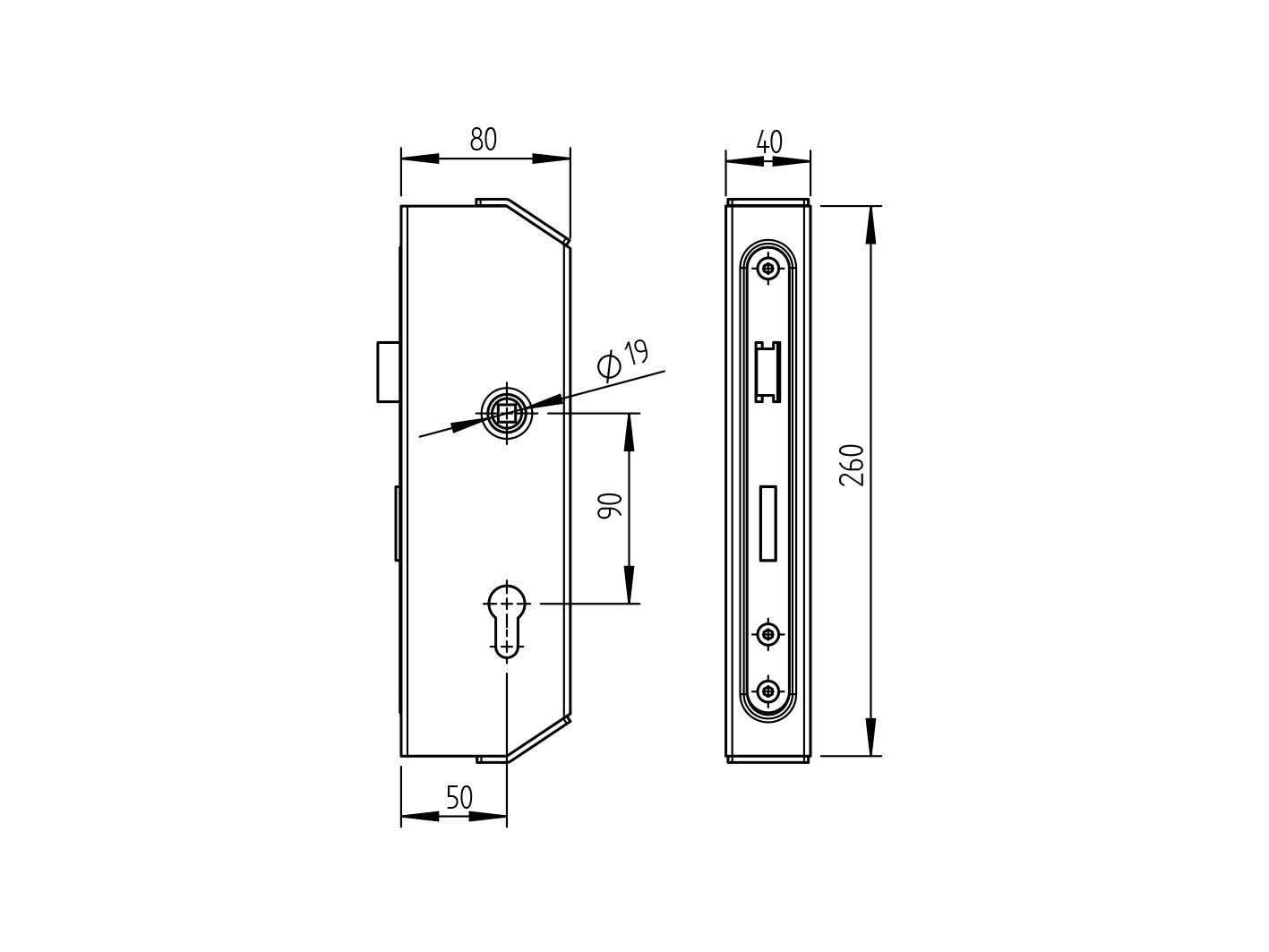 Zámková krabice se zámkem bez kliky pro JP40x40
