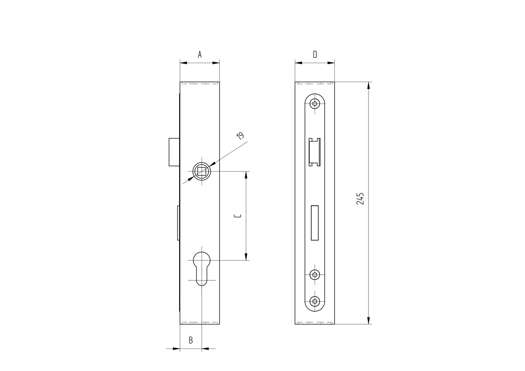 Zámková krabice se zámkem, bez kliky JP60x40