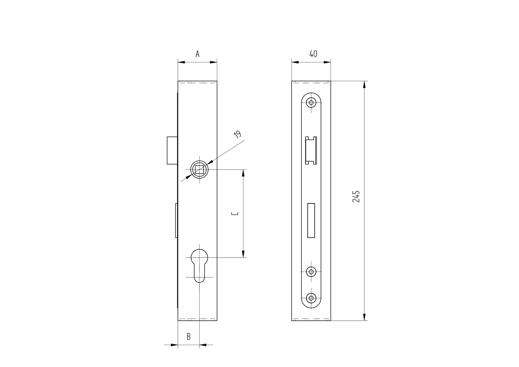 Zámková krabice se zámkem bez kliky JP40x40
