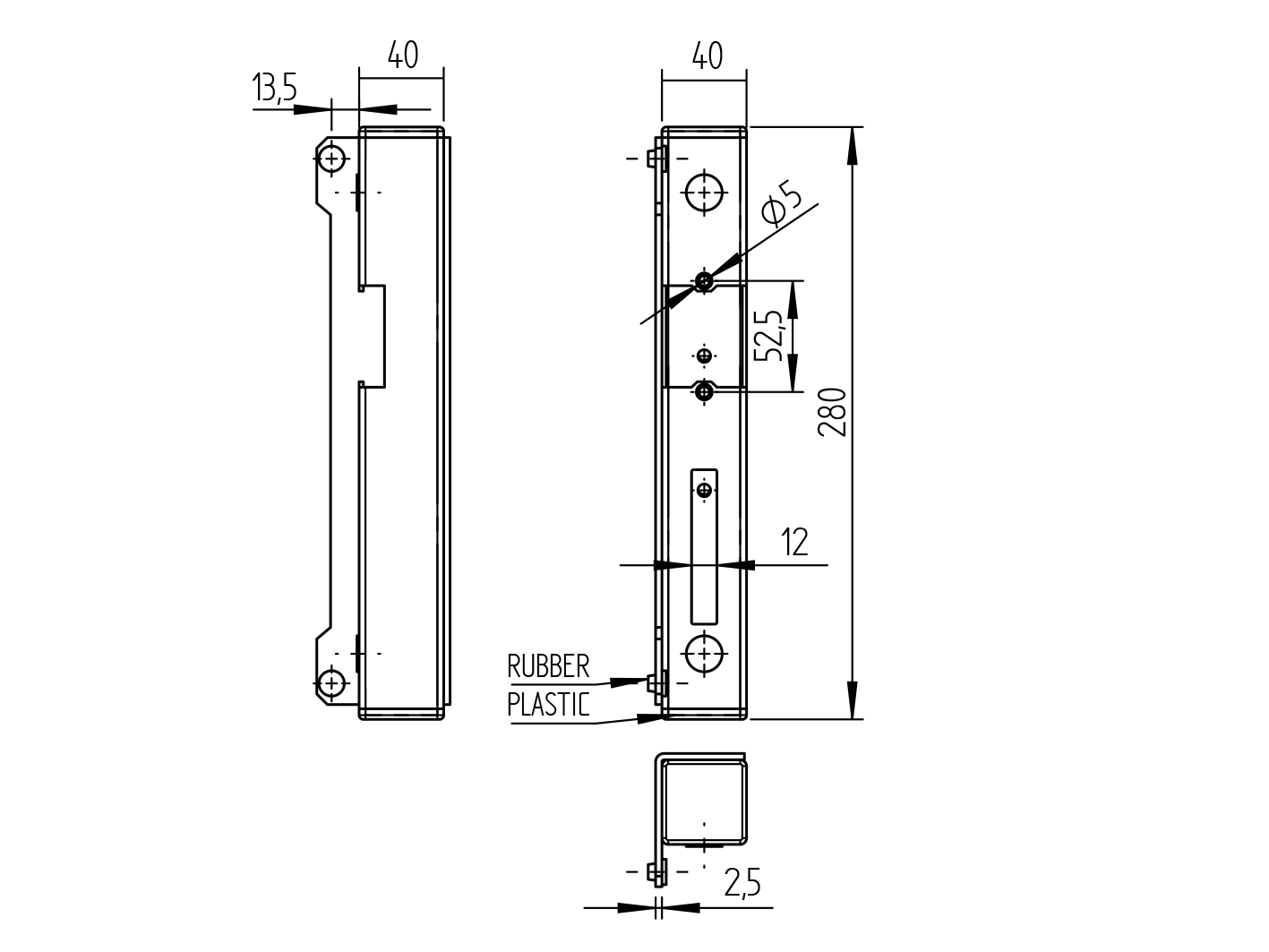 Doraz branky pro elektromag. zámek univerzální 40x