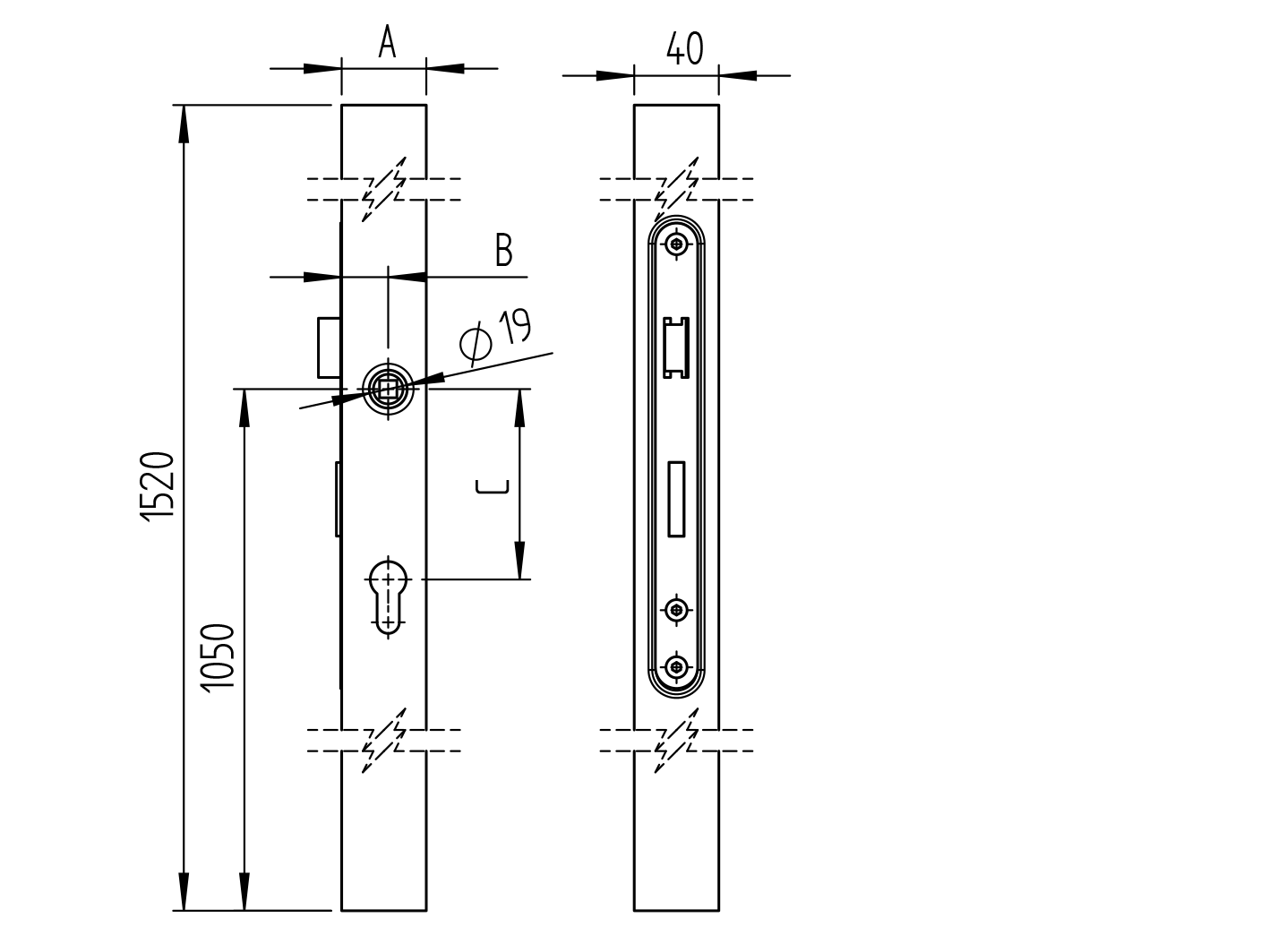 Zámková krabice se zámkem bez kliky 60x40x1500