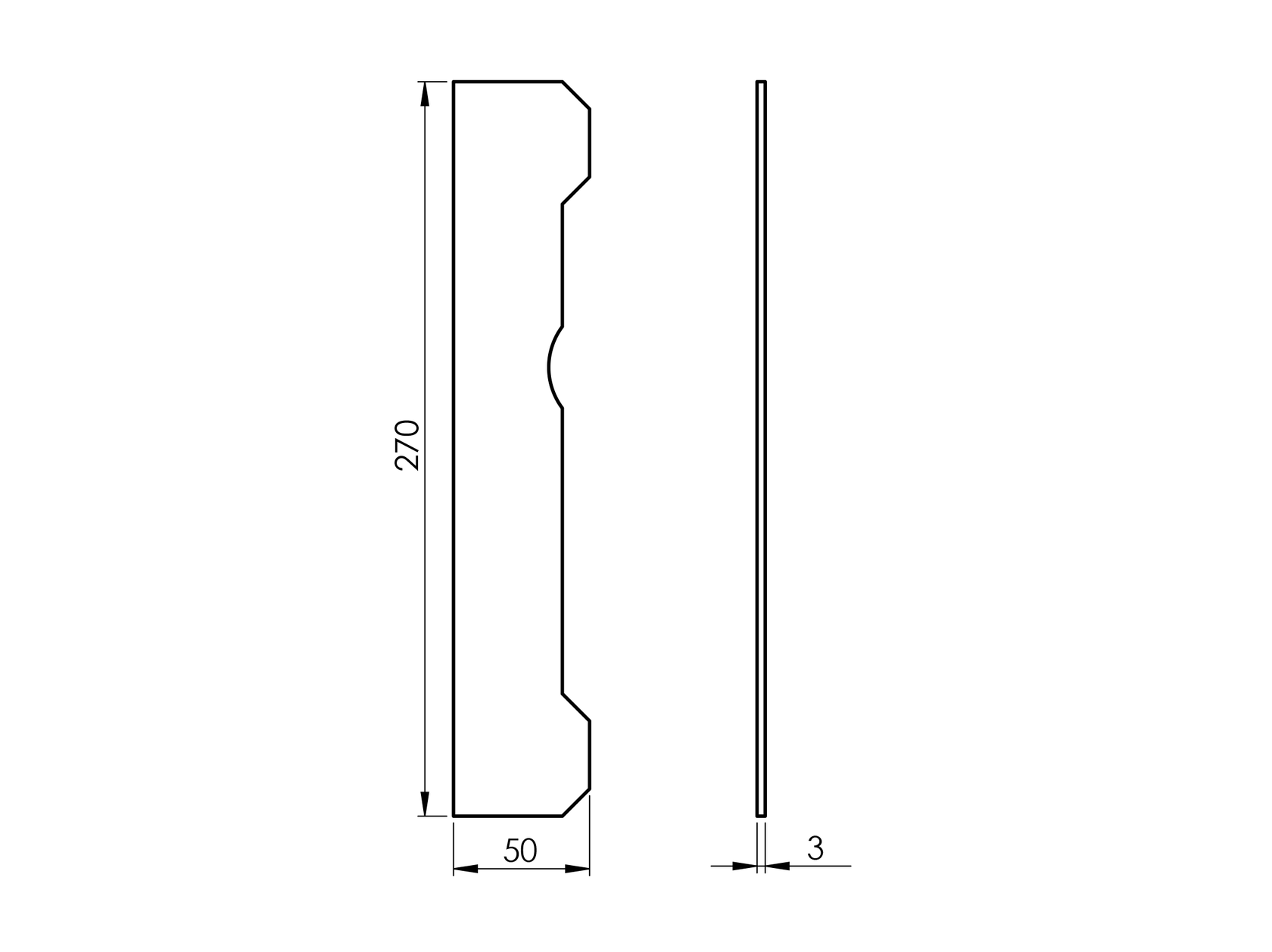Lišta dorazová hladká 270x50x5mm